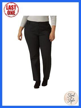 Plus Size Wrinkle Free Relaxed Fit Straight Leg Pants Mid Rise Dress Slacks